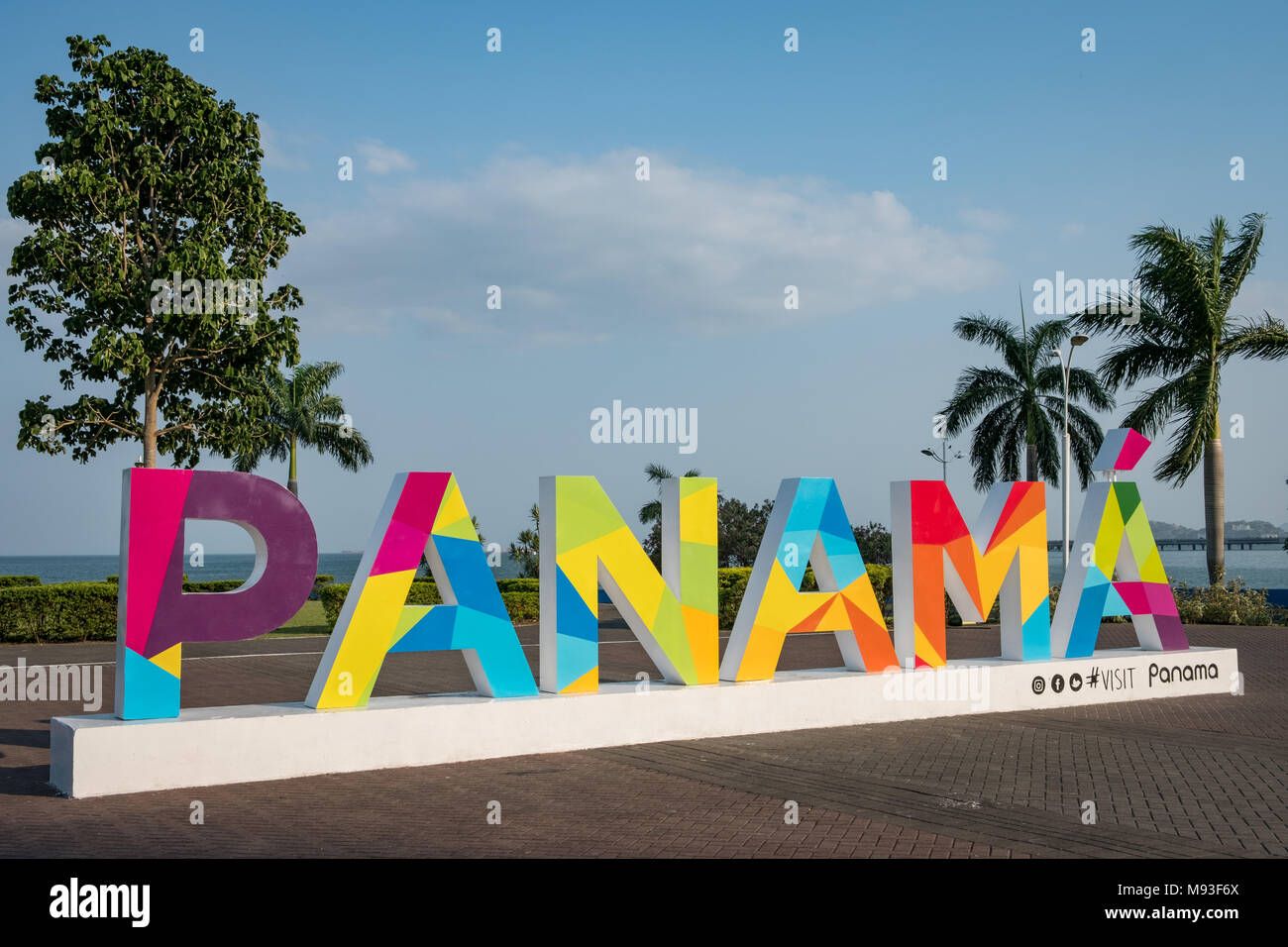 Panama City, Panama March 2018 The Panama sign on the Cinta Costera