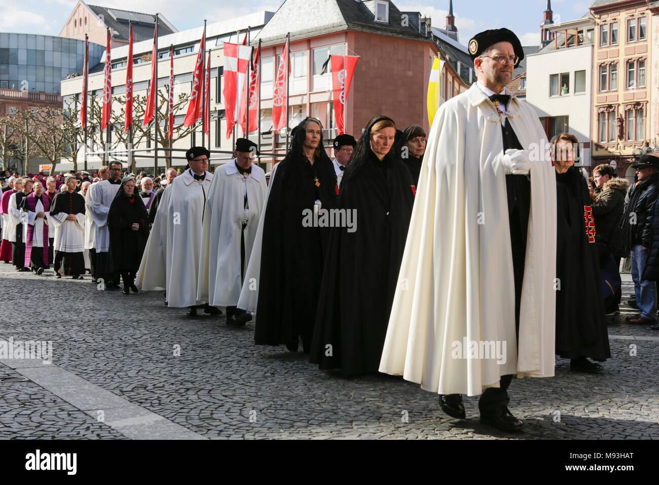 Knights and dames of the Order of the Holy Sepulchre walk in the