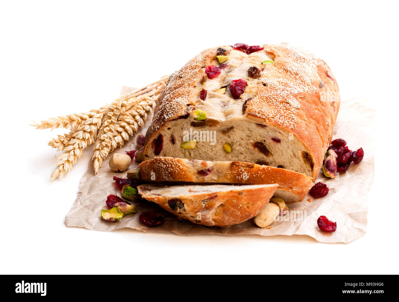 Homemade mixed fruit and nut white bread isolated Stock Photo Alamy