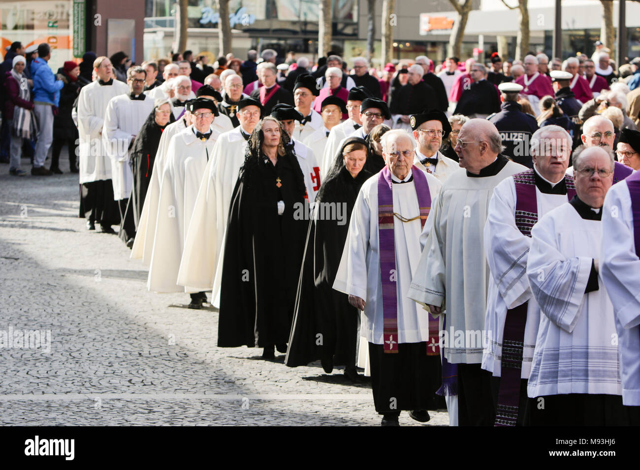 Knights and dames of the Order of the Holy Sepulchre walk in the