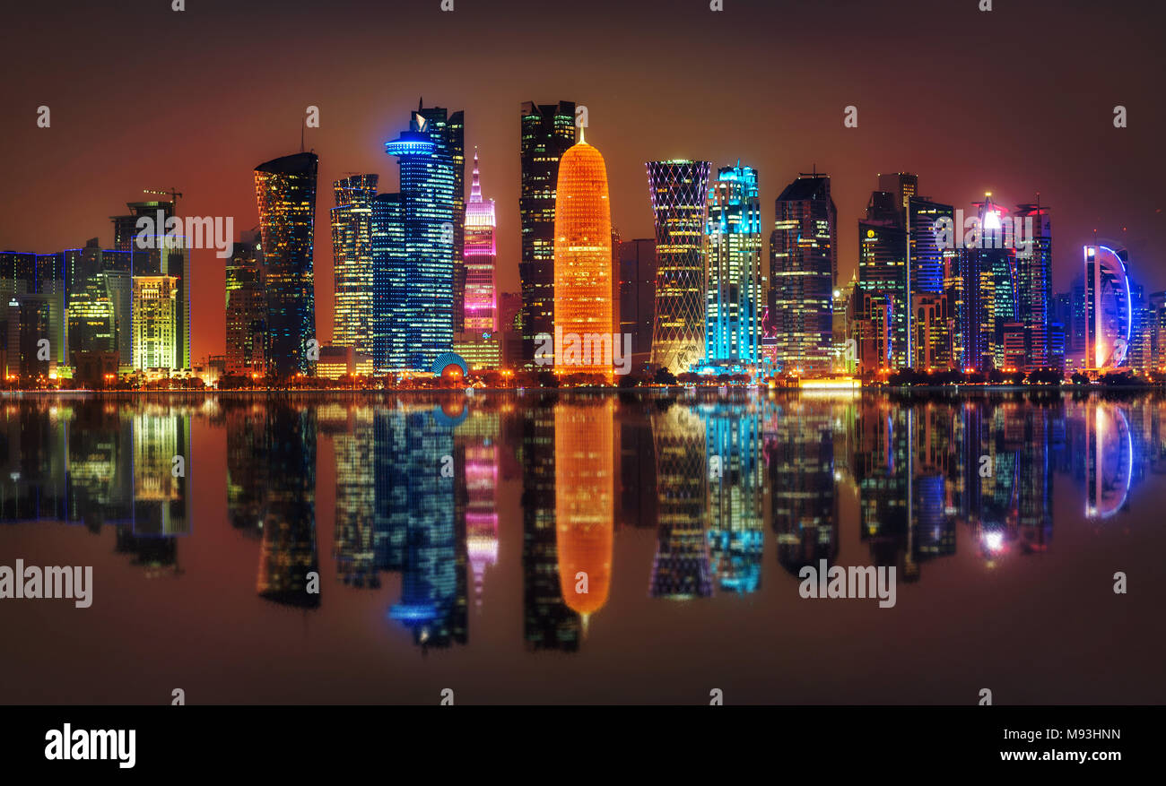 Doha Skyline at Night, Qatar taken in 2015 Stock Photo - Alamy