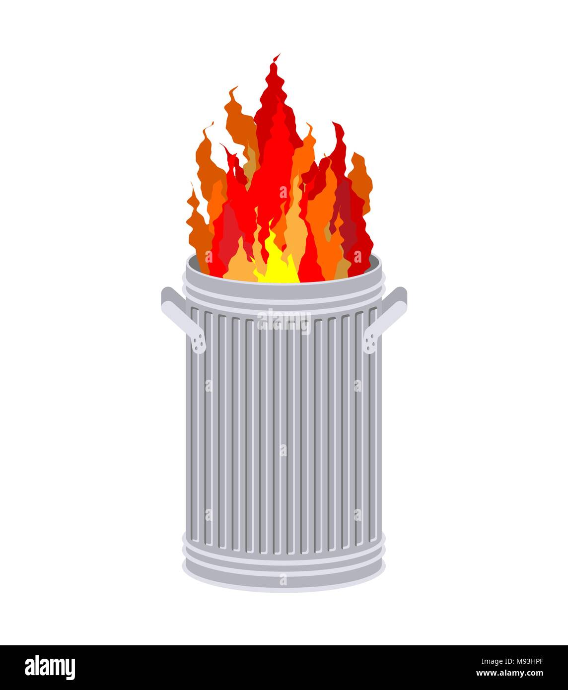 Fire In garbage can. Trash can burns. Stock Vector