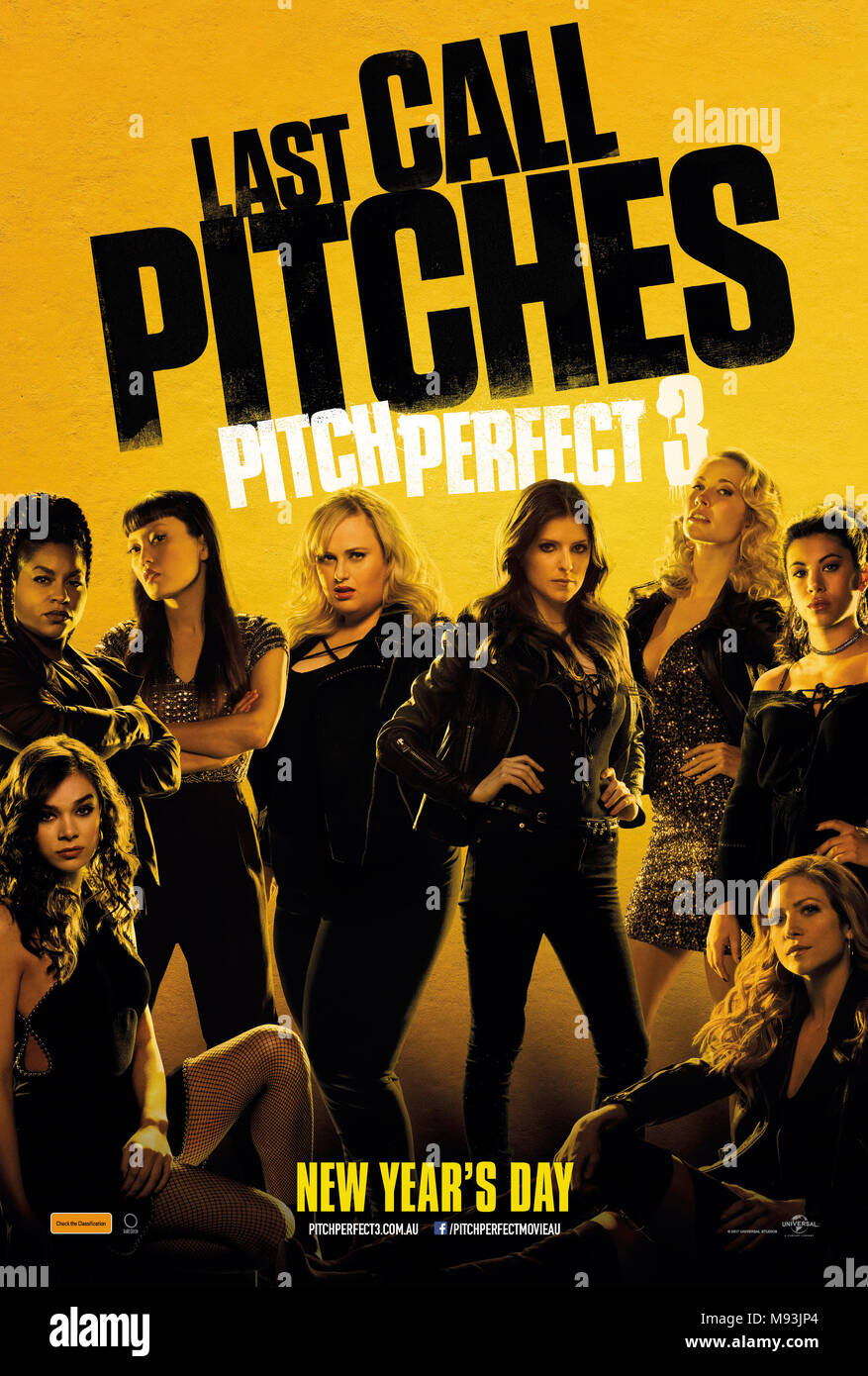 RELEASE DATE: December 22, 2107 TITLE: Pitch Perfect 3 STUDIO: Universal Pictures DIRECTOR: Trish Sie PLOT: Following their win at the world championship, the now separated Bellas reunite for one last singing competition at an overseas USO tour, but face a group who uses both instruments and voices. STARRING: Poster Art. (Credit Image: © Universal Pictures/Entertainment Pictures) Stock Photo