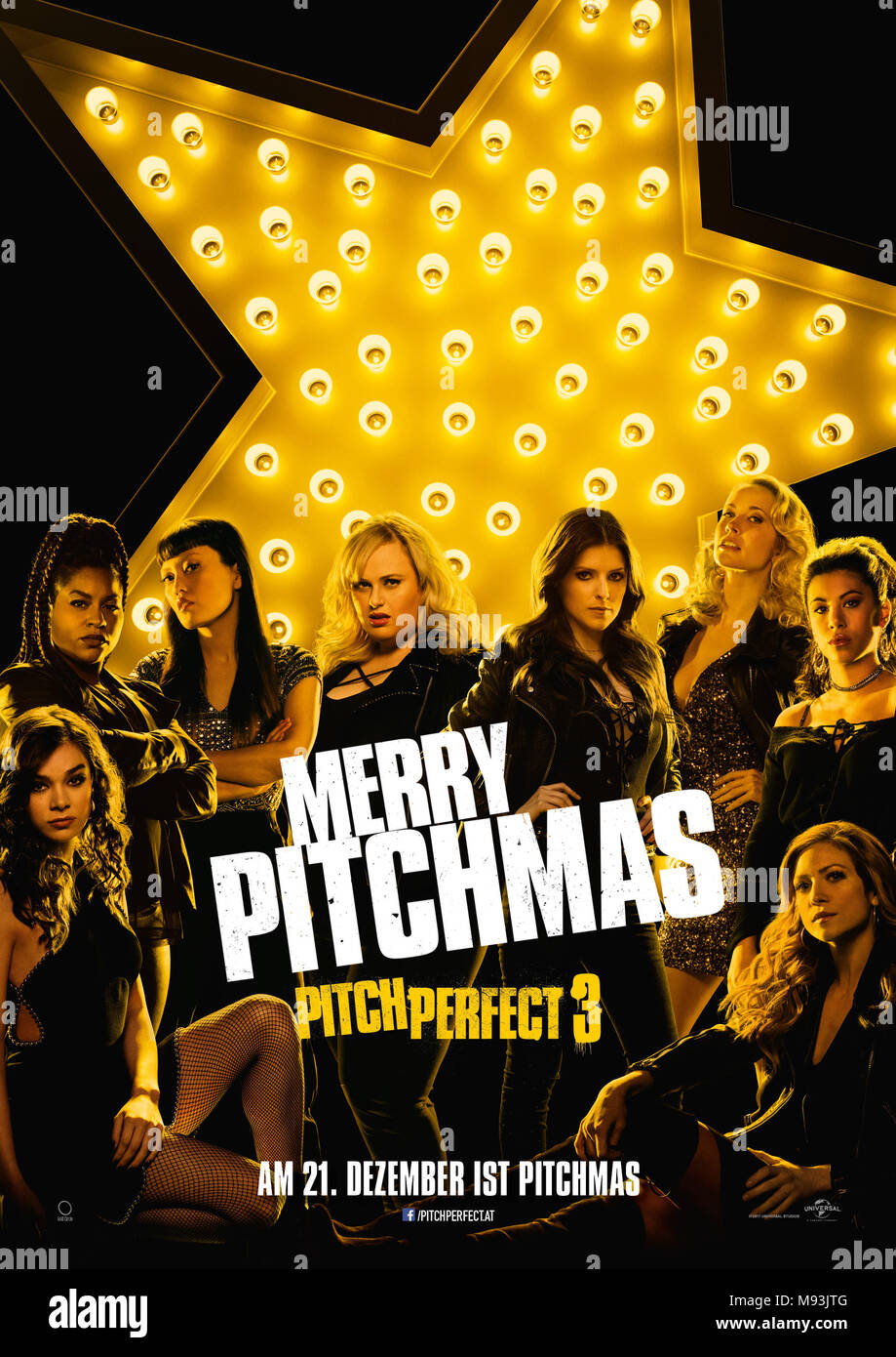 RELEASE DATE: December 22, 2107 TITLE: Pitch Perfect 3 STUDIO: Universal Pictures DIRECTOR: Trish Sie PLOT: Following their win at the world championship, the now separated Bellas reunite for one last singing competition at an overseas USO tour, but face a group who uses both instruments and voices. STARRING: Poster Art. (Credit Image: © Universal Pictures/Entertainment Pictures) Stock Photo