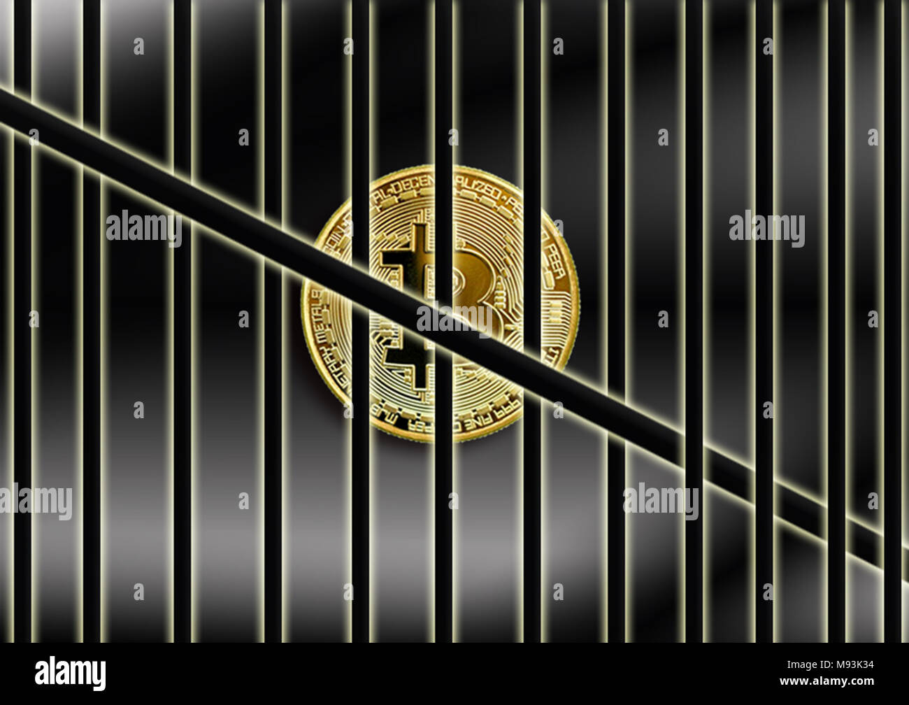 Golden Bit Coin Behind The Blockchain Concept Stock Photo - Alamy
