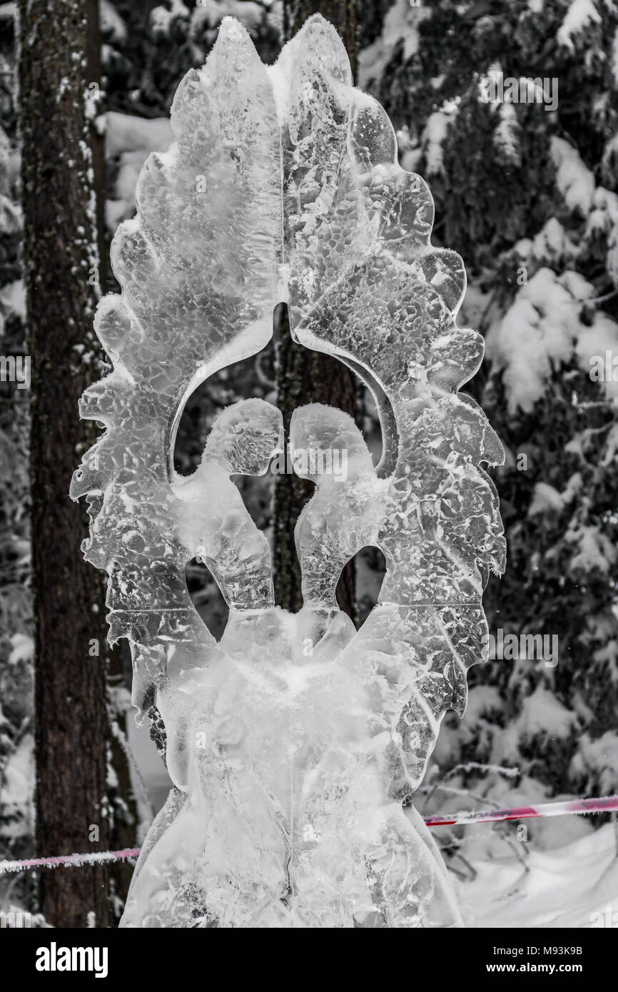 Ice sculpture of lovers with wings Stock Photo