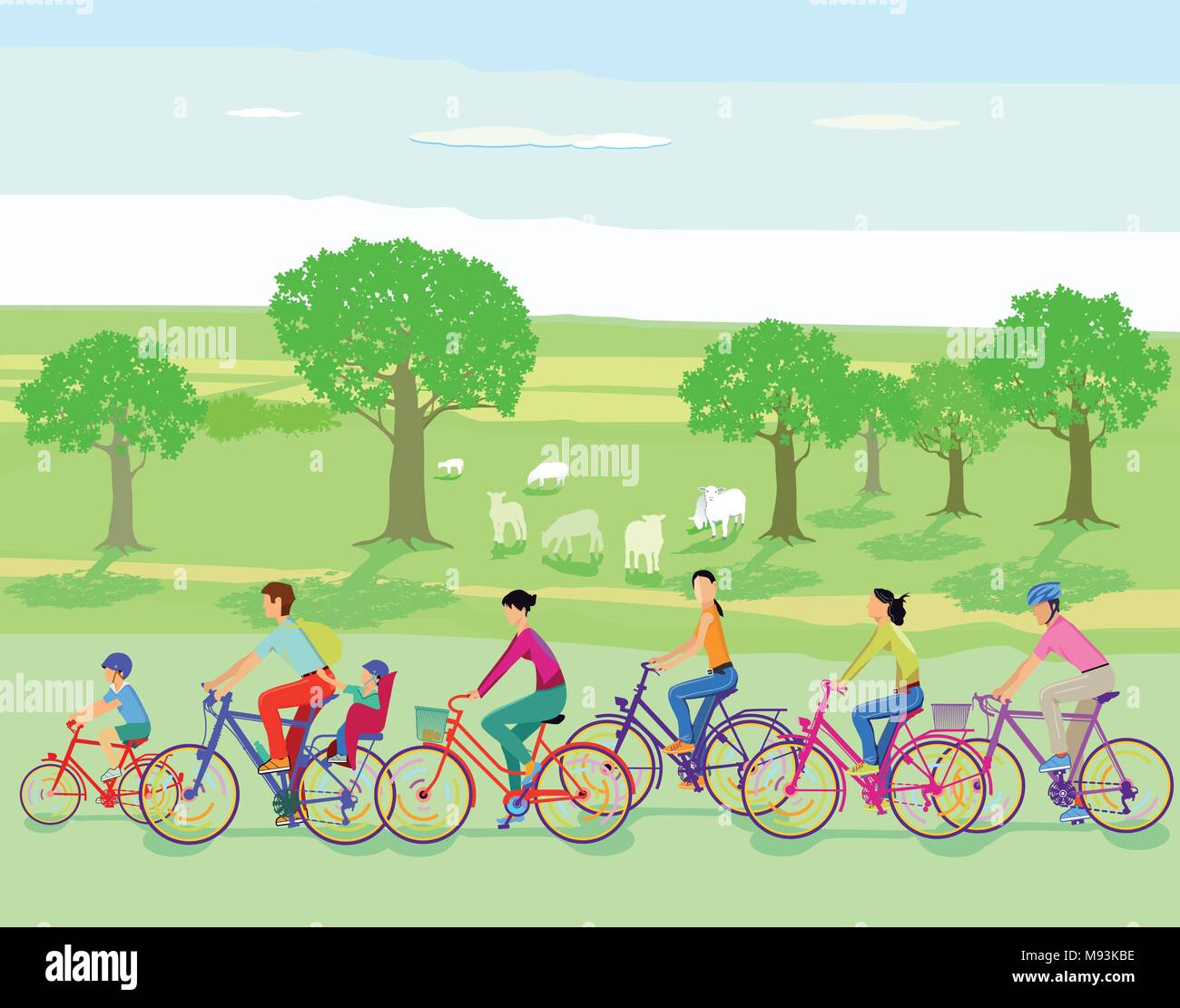 Group of cyclists take a trip Stock Vector