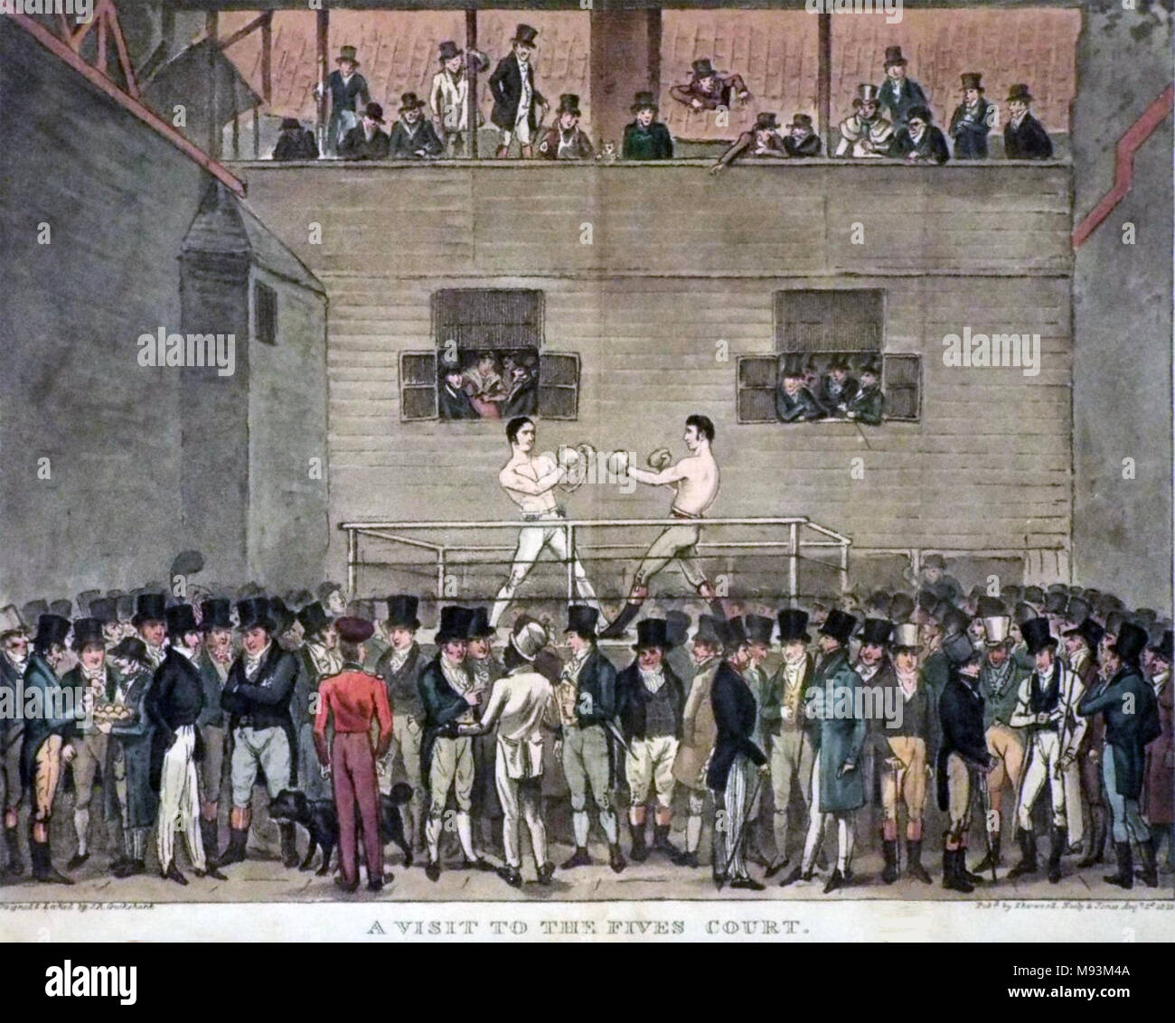 BOXING MATCH AT THE FIVE COURTS, London, about 1815 Stock Photo