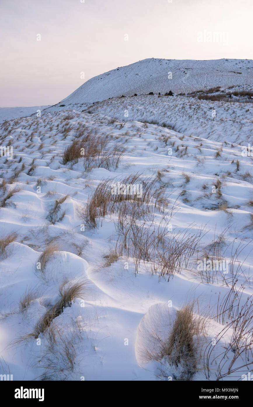 Snow covered moors at South Head near Hayfield in the Peak District national park, Derbyshire, England. Stock Photo