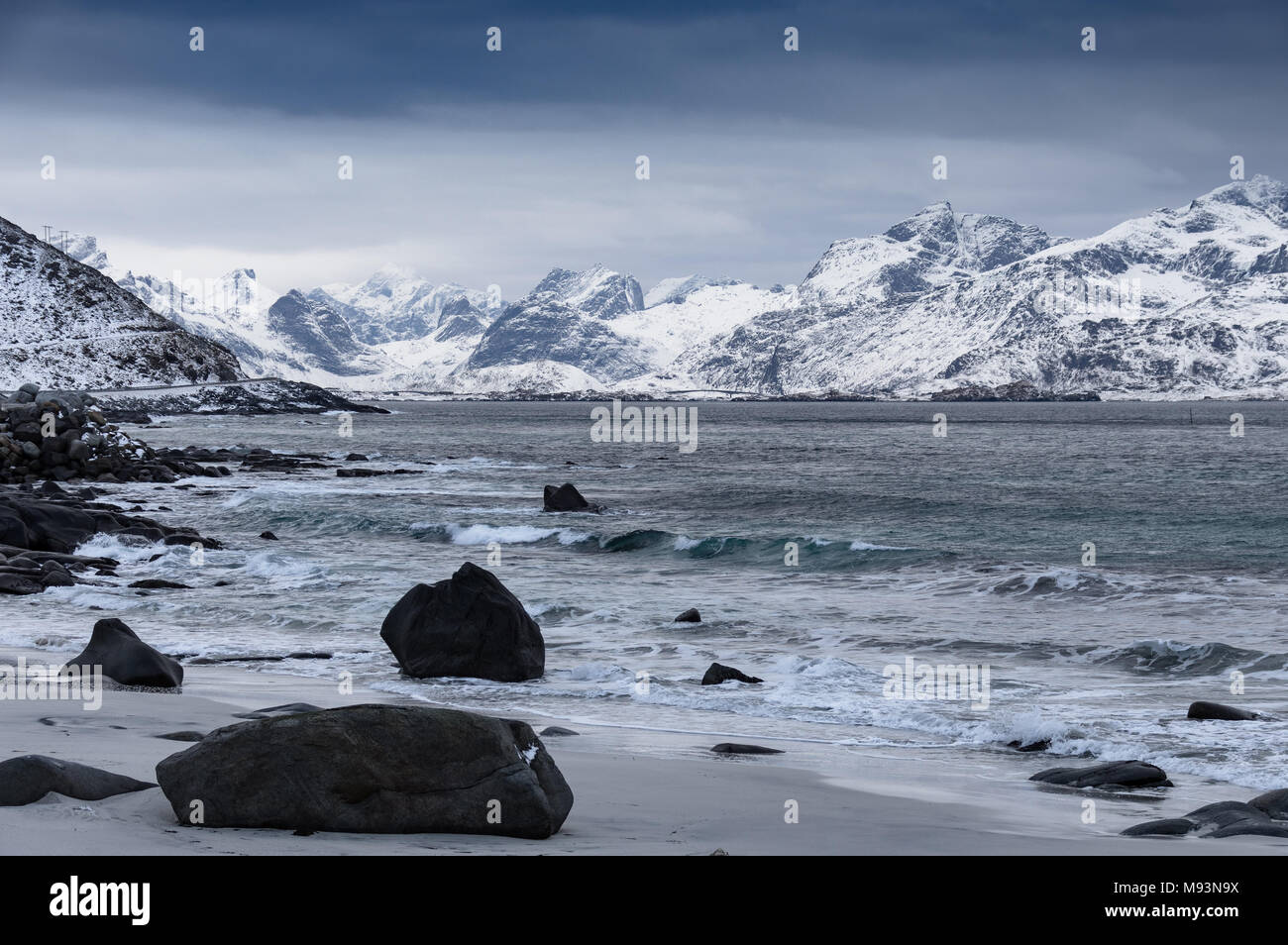 Winter scenery of Lofoten in Norway Stock Photo