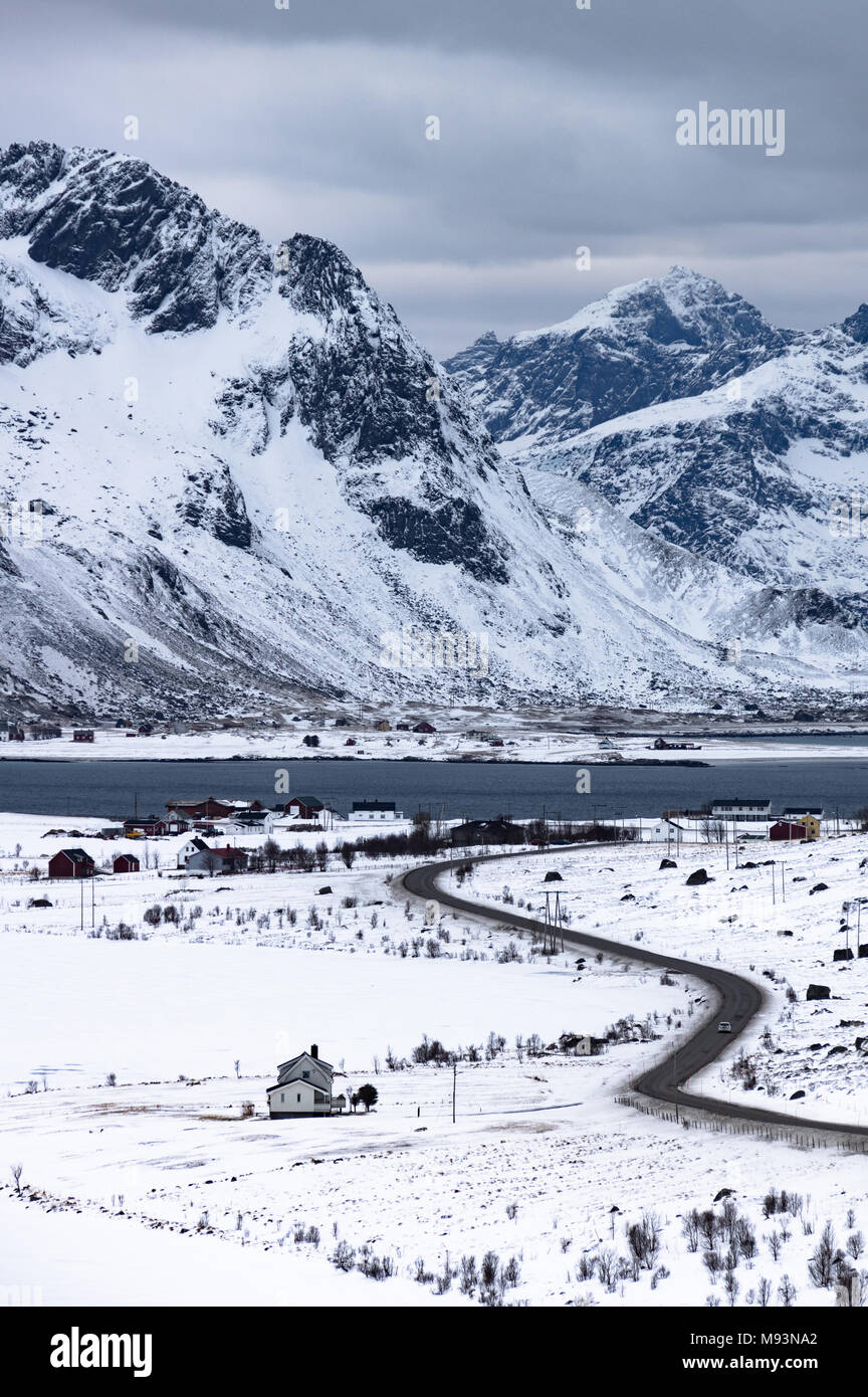 Winter scenery of Lofoten in Norway Stock Photo