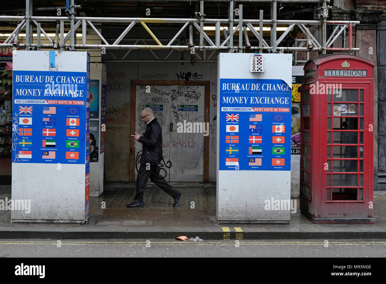 Building work on a London street on Charing Cross Road. Stock Photo