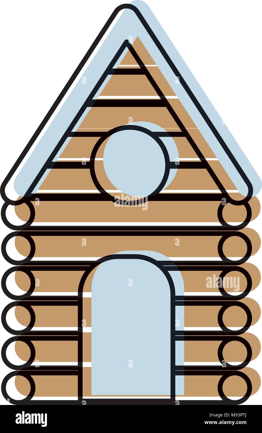 moved color wood cabin house with roof and door Stock Vector