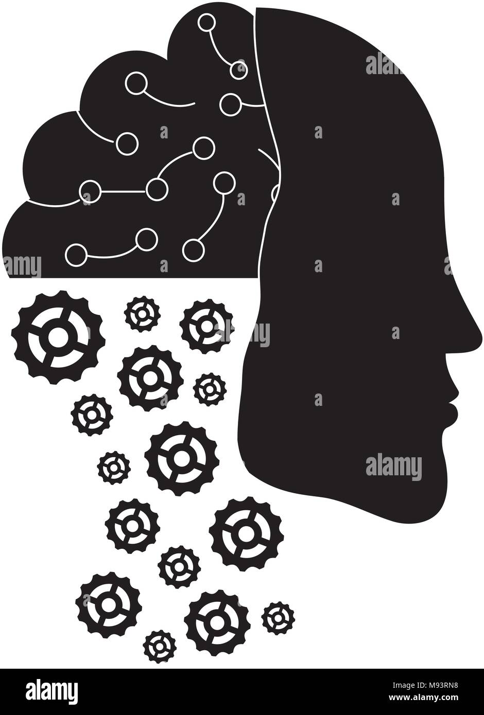 Artificial intelligence concept, robotic head icon over white ...