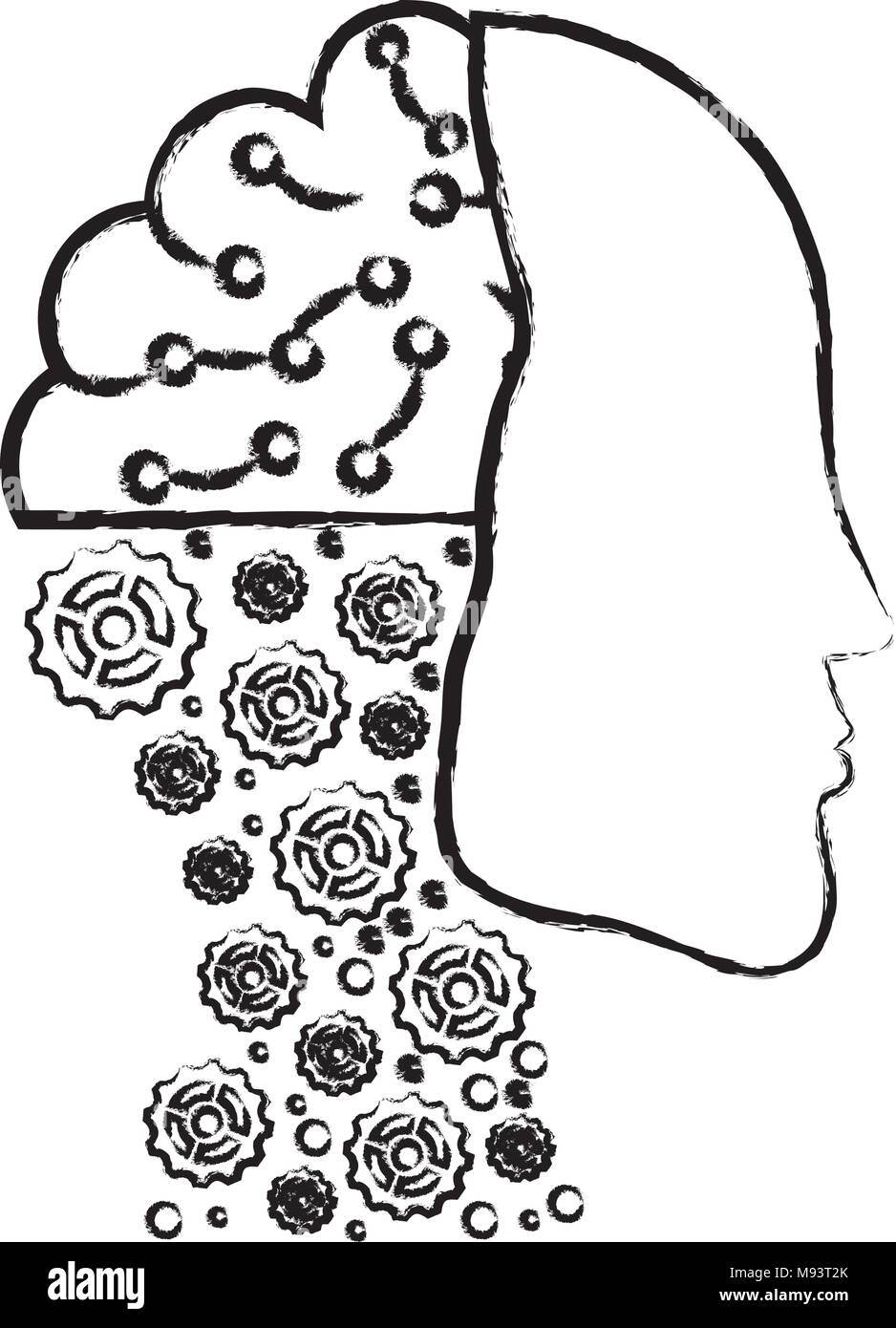 Artificial intelligence concept, robotic head icon over white background, sketch design. vector illustration Stock Vector