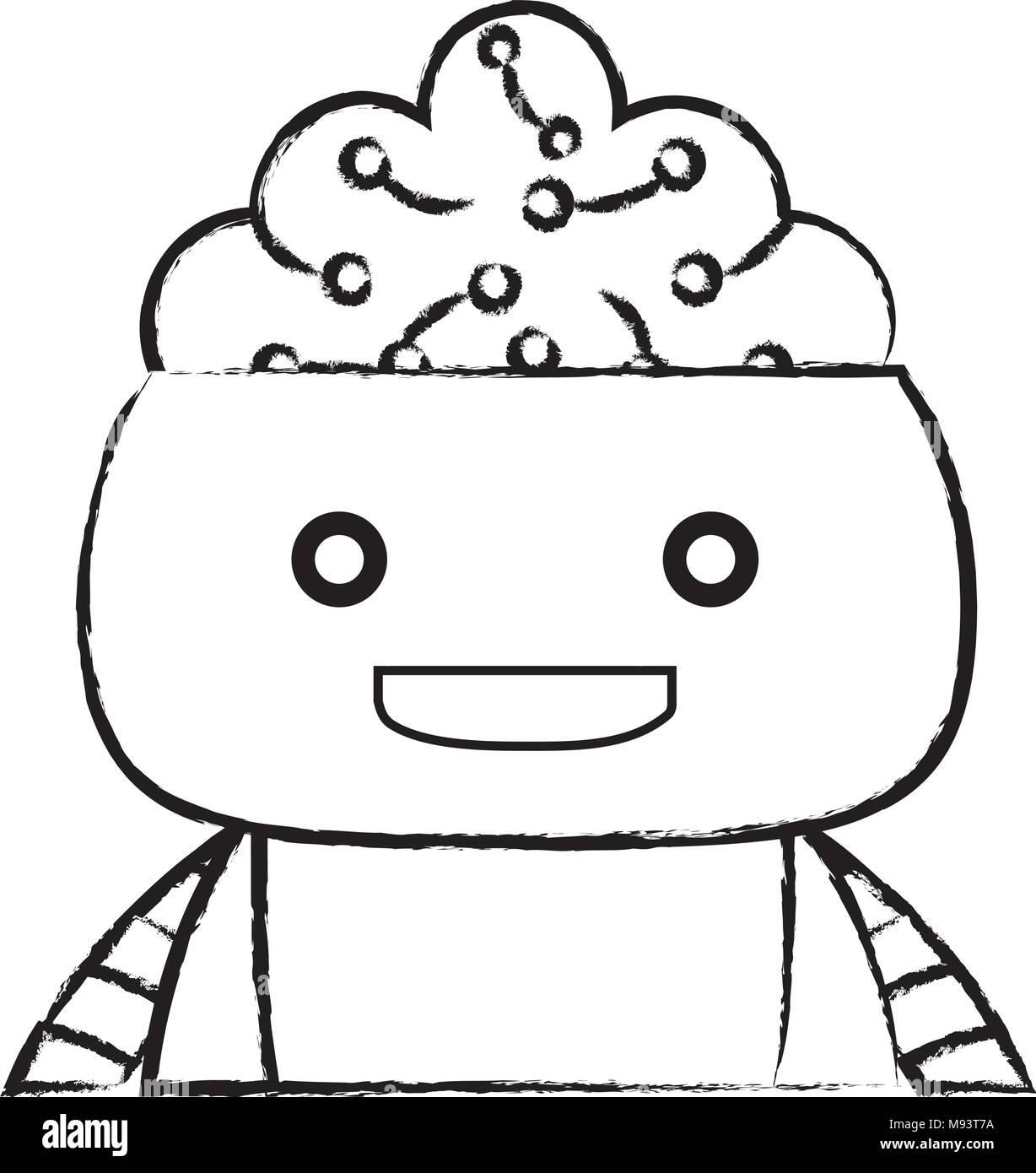 sketch of Cartoon robot showing the brain over white background, vector ...