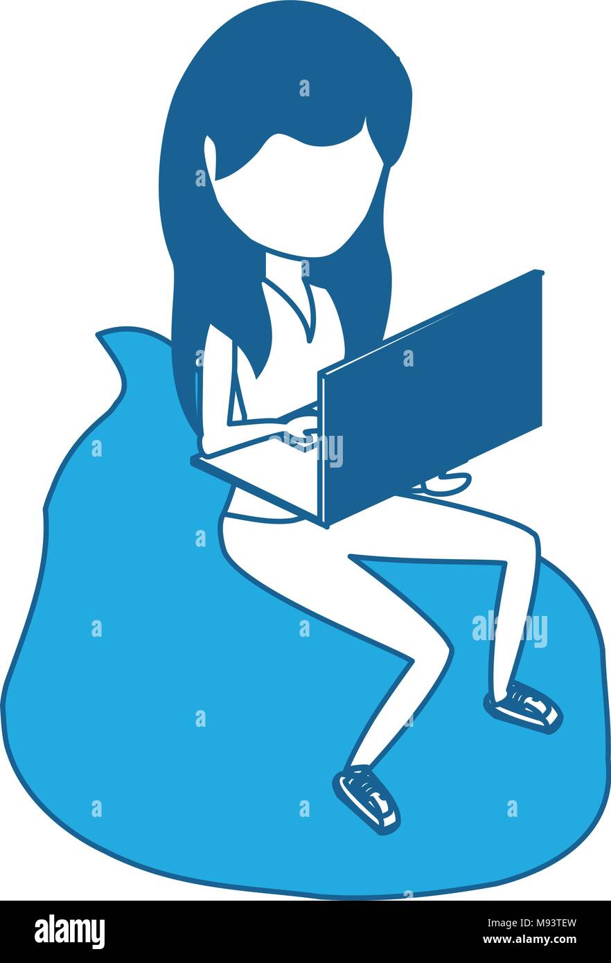avatar woman sitting on a bean bag and using a laptop computer over ...