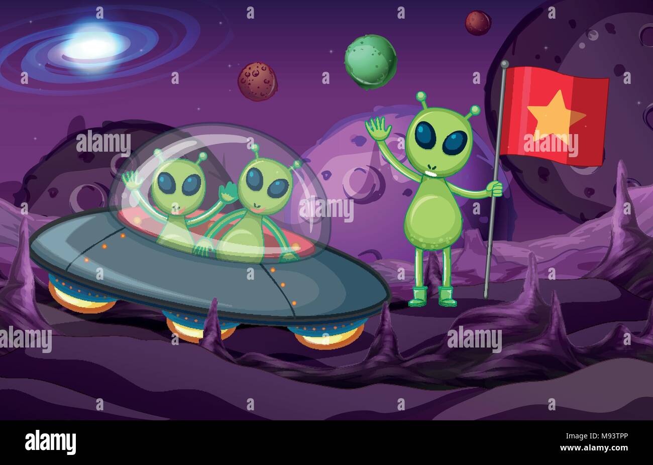 Aliens in UFO exploring space illustration Stock Vector Image & Art - Alamy
