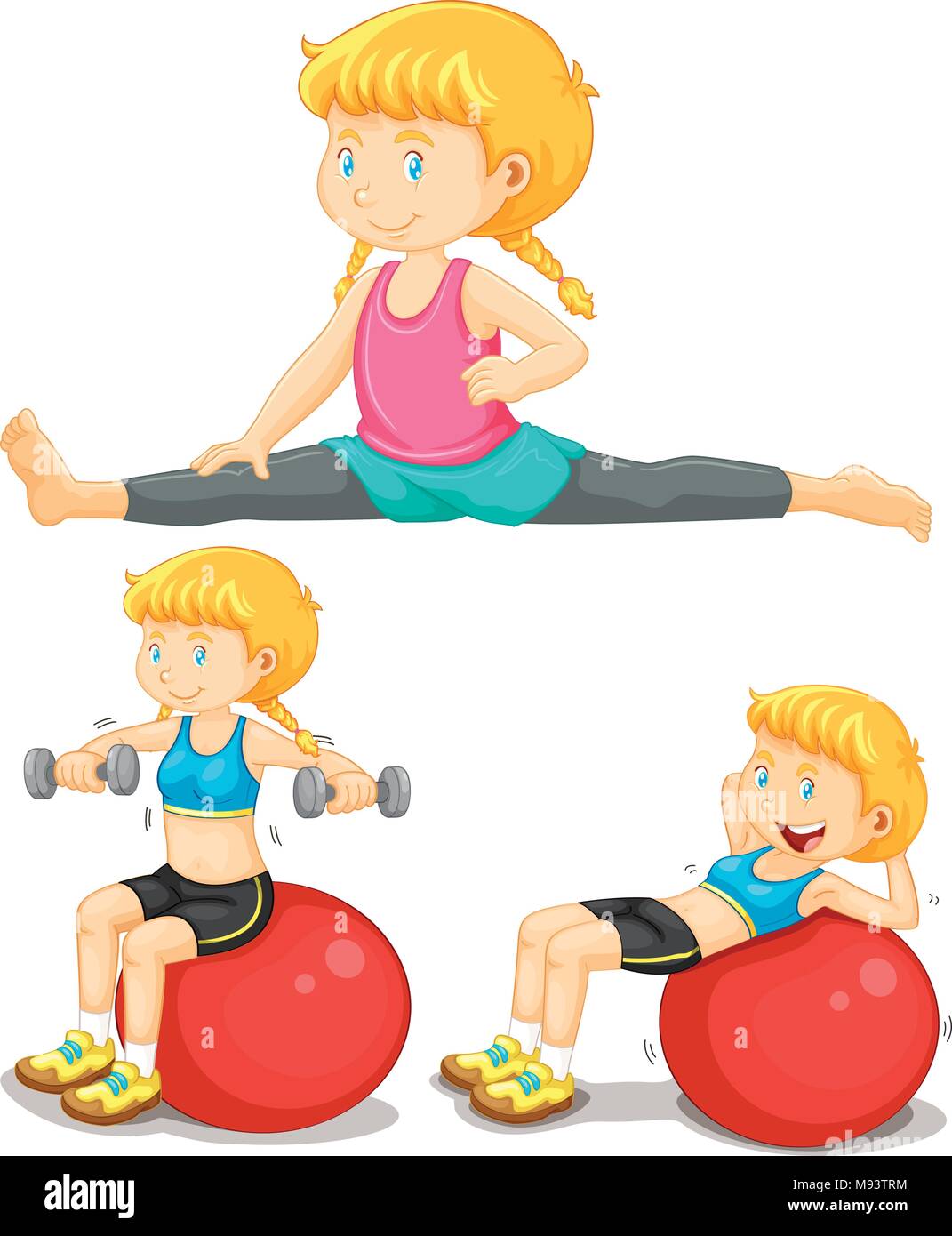 Girl doing exercise with big ball illustration Stock Vector Image & Art