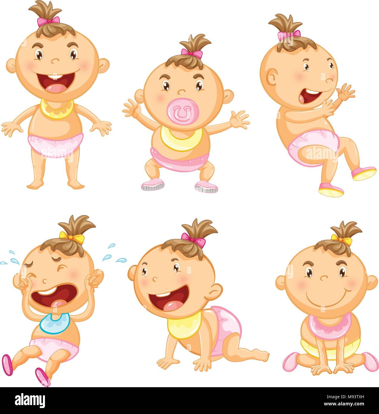 Baby girl in six actions illustration Stock Vector Image & Art - Alamy