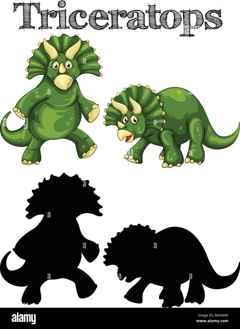 Triceratops in two actions with silhouette illustration Stock Vector ...