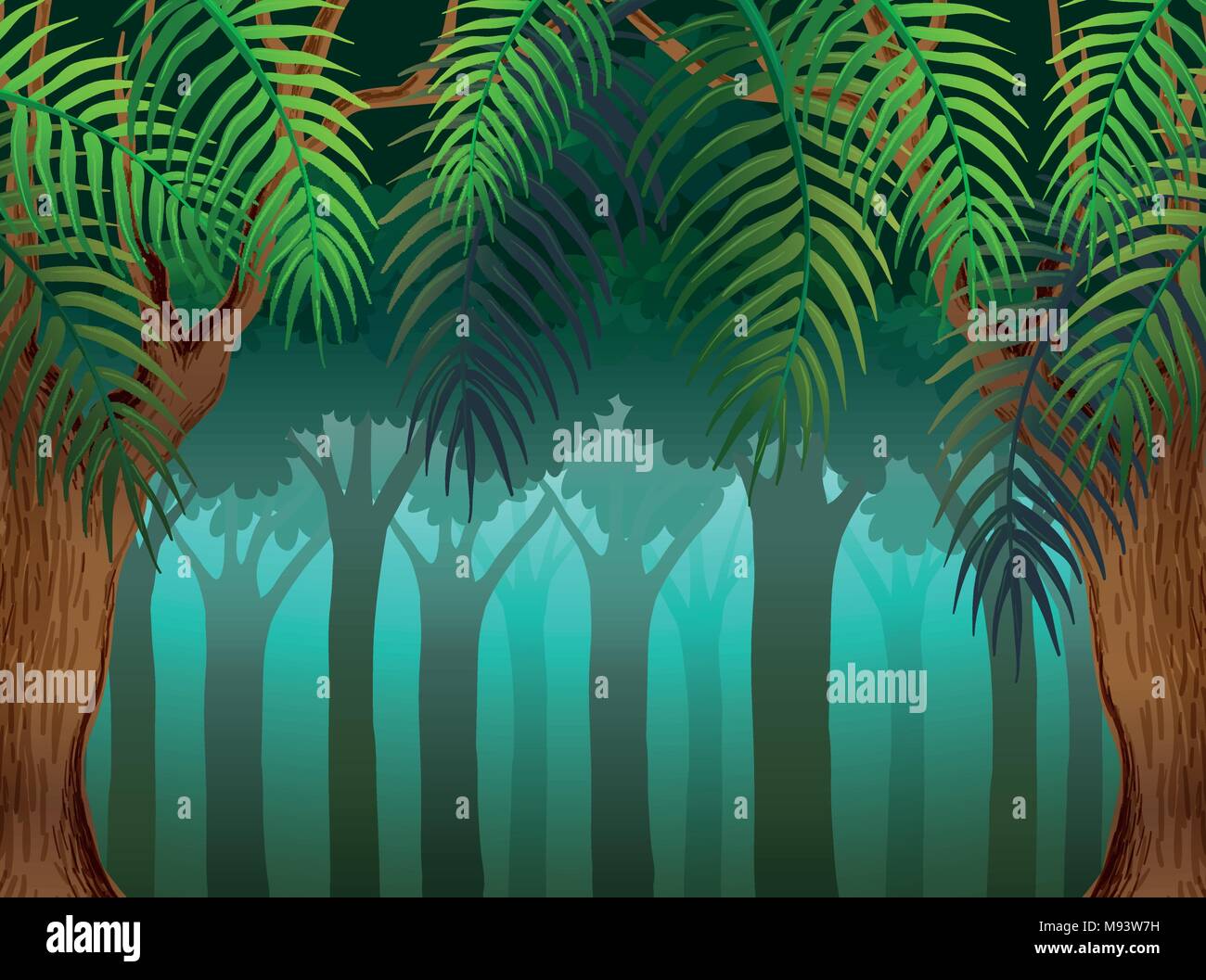 Background scene with trees in forest illustration Stock Vector Image ...