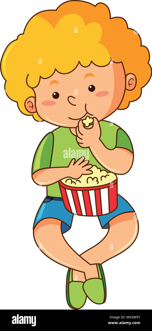 Little boy eating popcorn illustration Stock Vector Image & Art Alamy