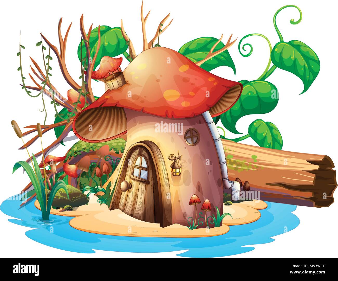 Mushroom house with garden on island illustration Stock Vector Image ...