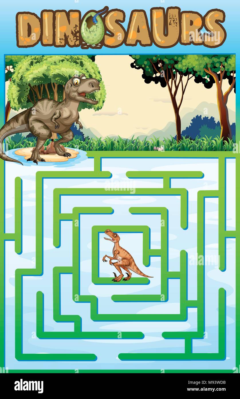Puzzle template with dinosaur theme illustration Stock Vector