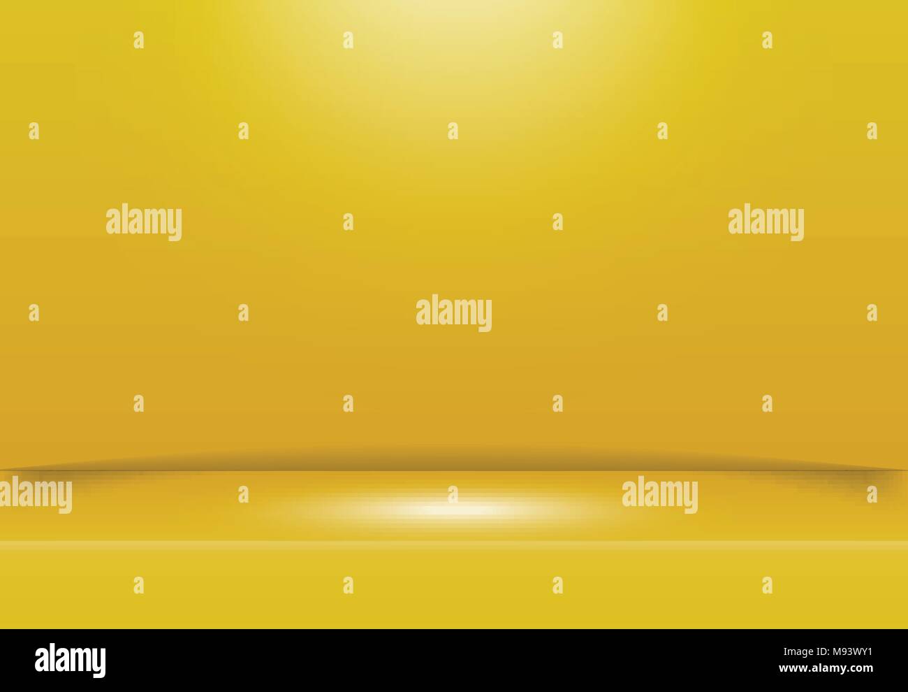 Abstract yellow studio room background with lighting on stage. Vector