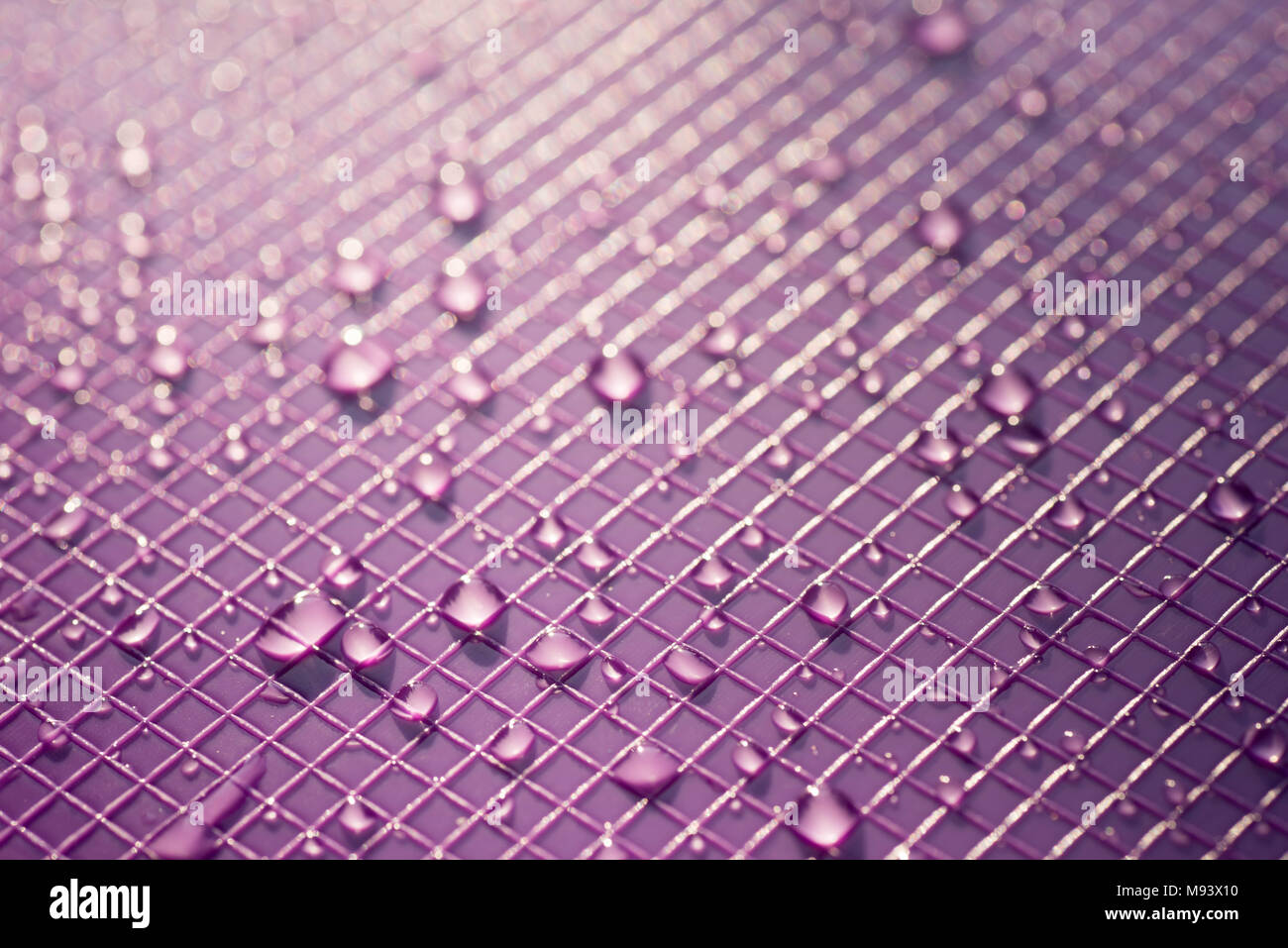 water drops on violet color plastic background texture Stock Photo