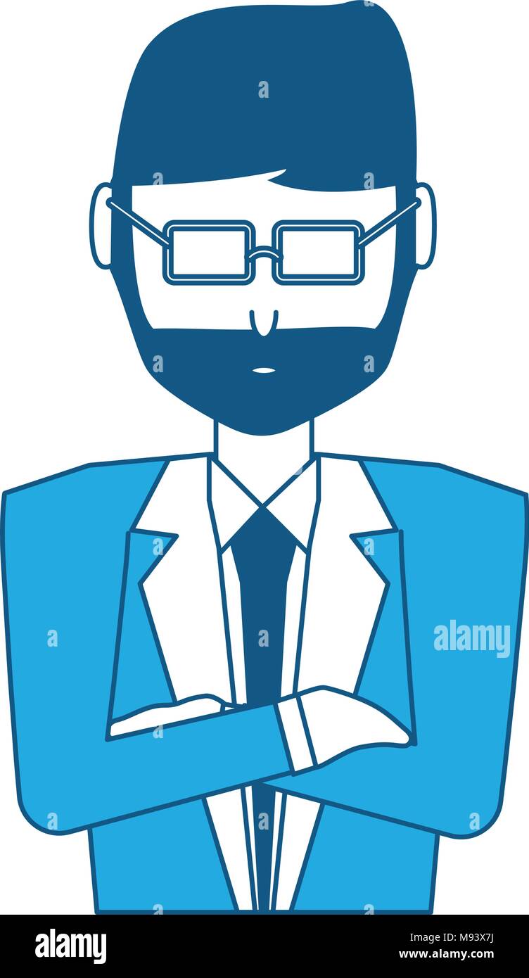 avatar businessman with arms crossed over white background, blue ...