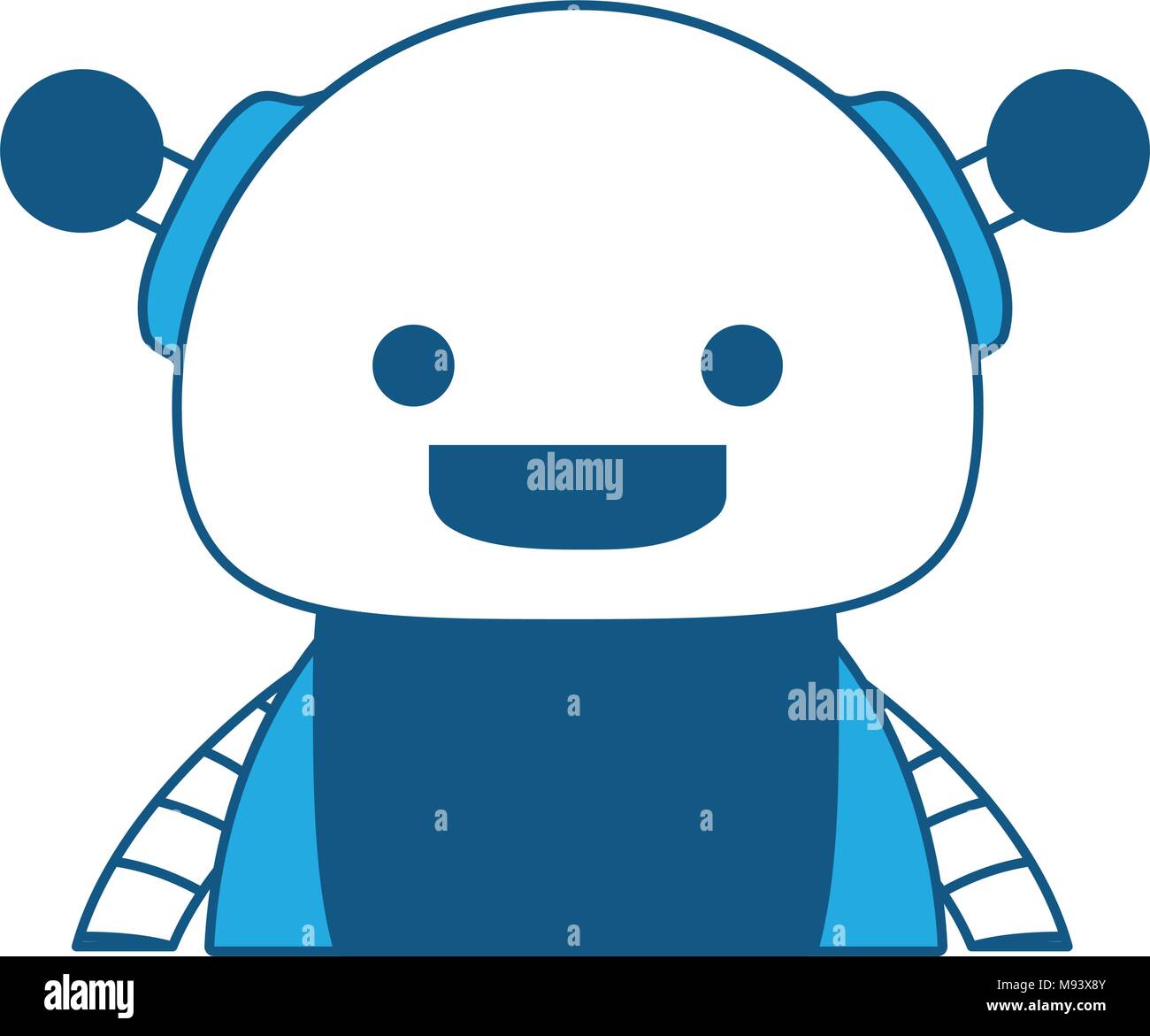 cartoon cute robot icon over white background, blue shading design ...