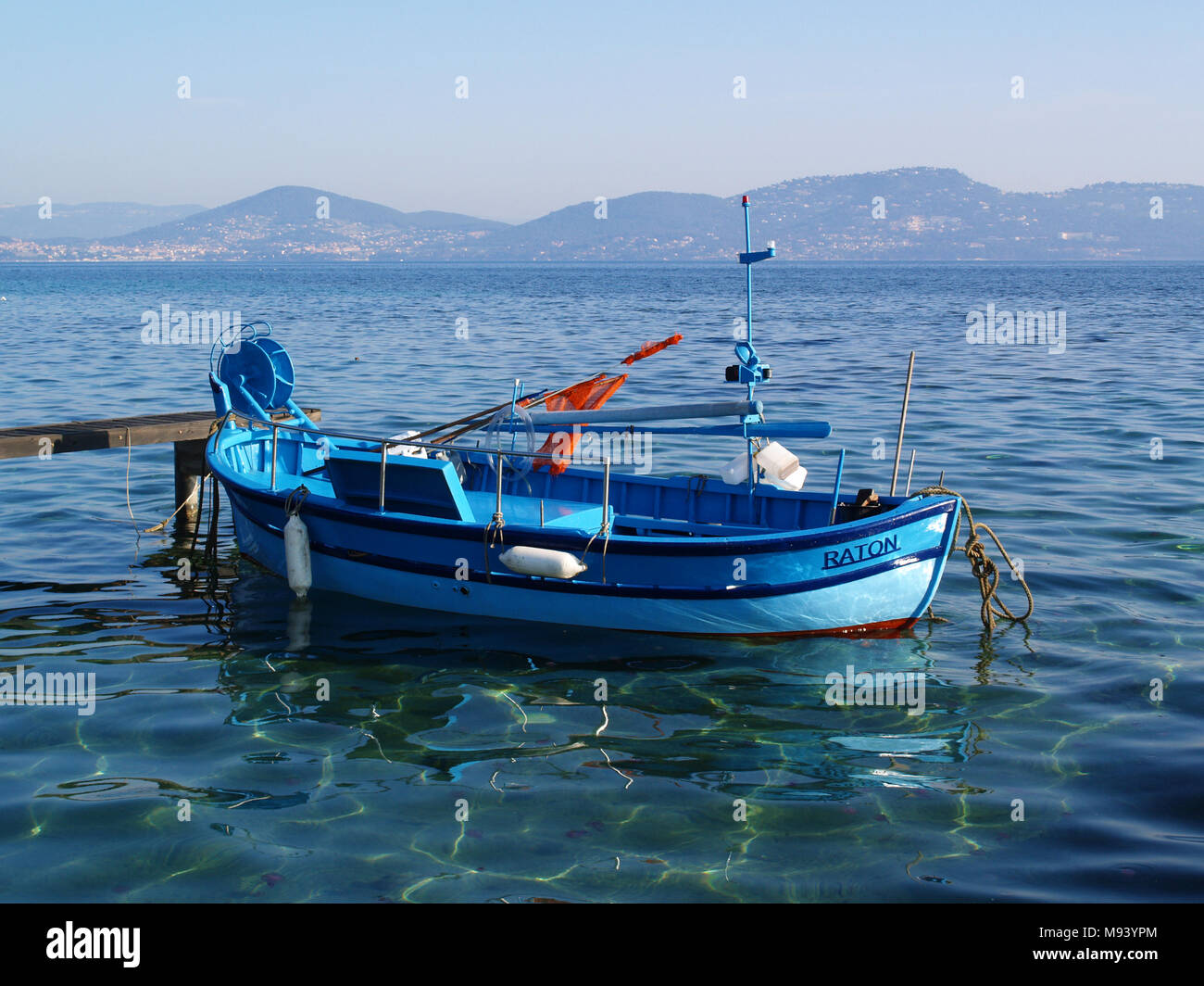 Colorful fishing boat to the small port of La Madrague de Giens Stock Photo