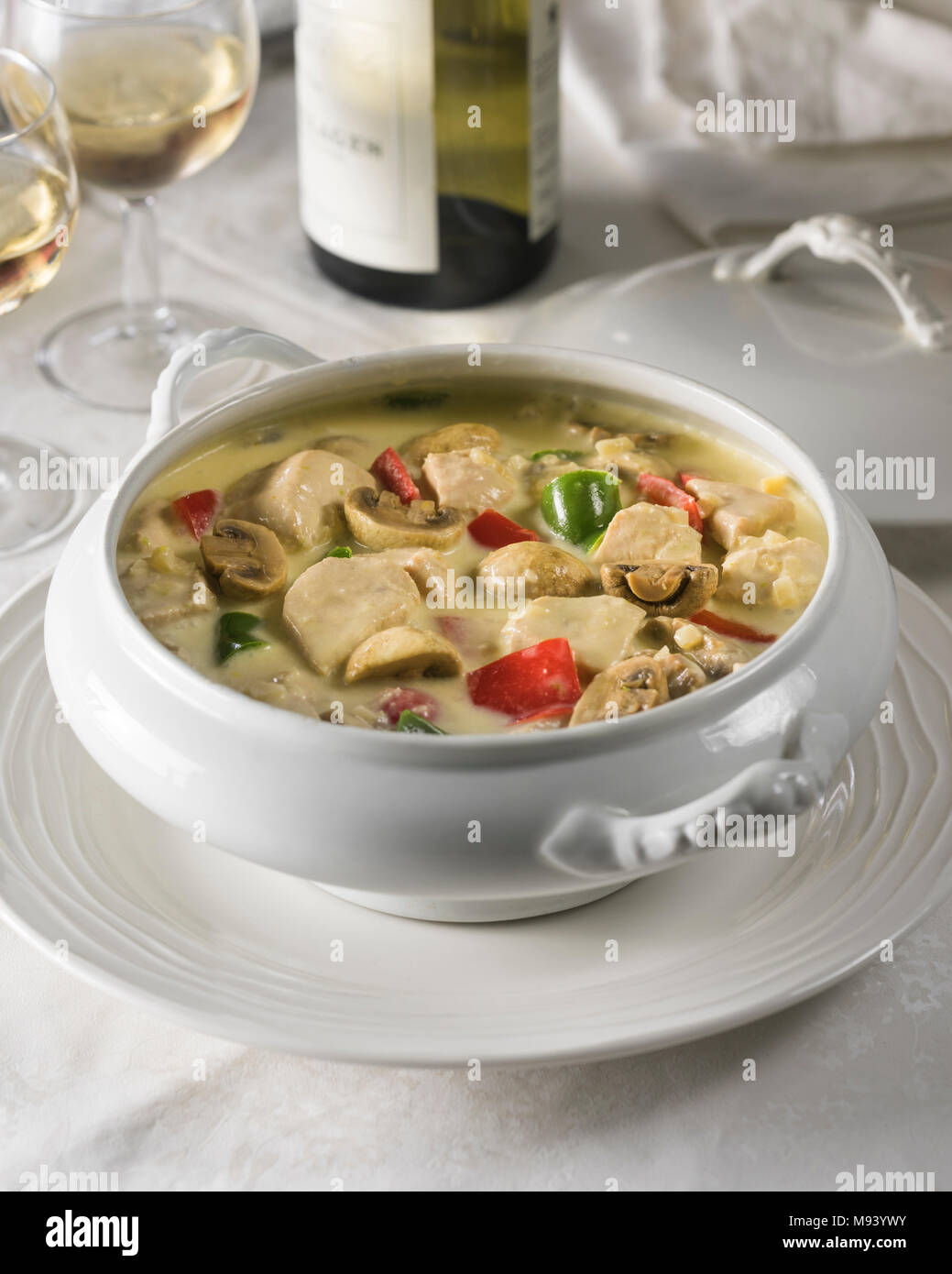 Chicken à la King. Chicken in cream sauce, with sherry, mushrooms and peppers. Stock Photo
