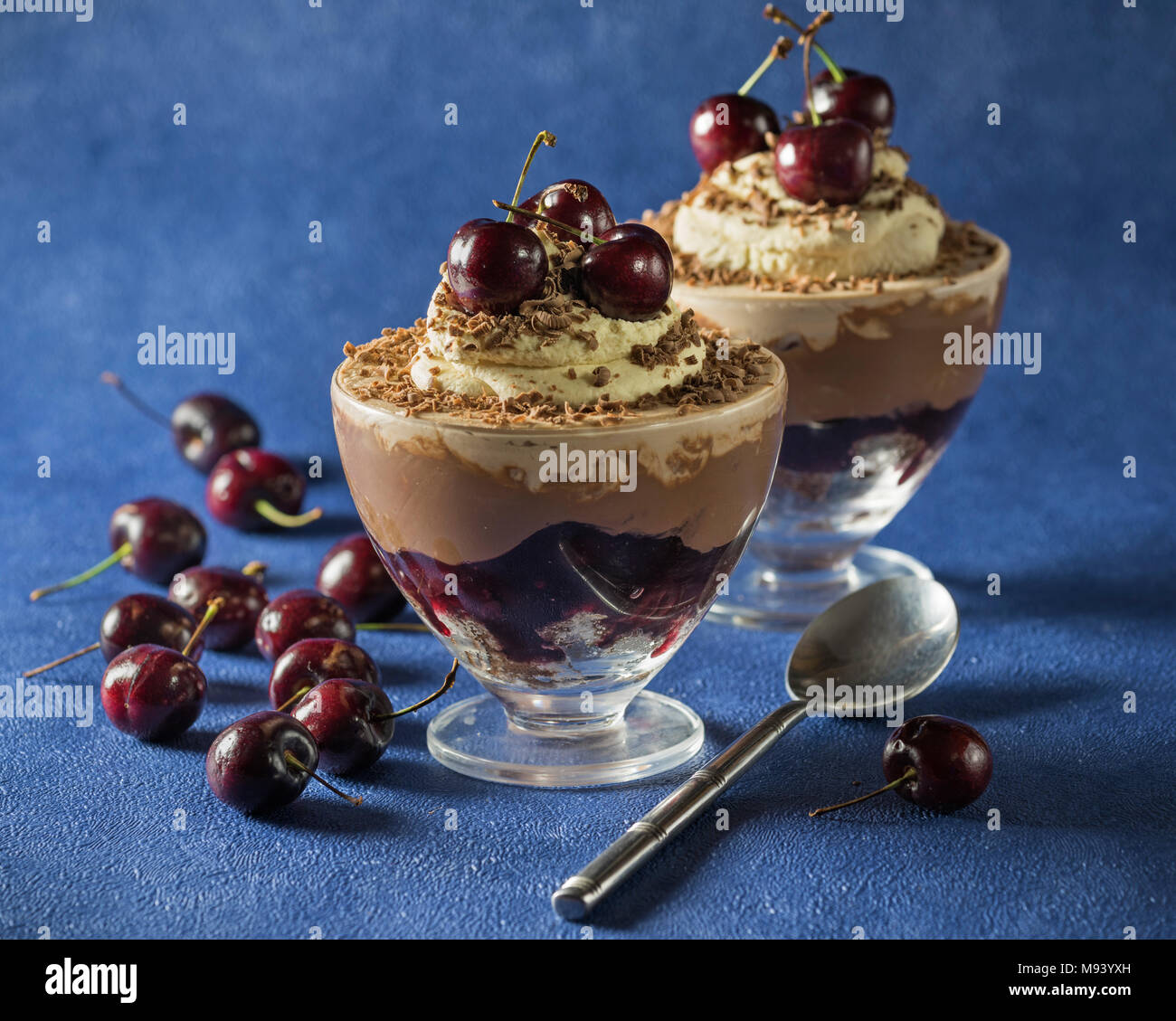 Black Forest trifle. Black cherry chocolate dessert. Food Stock Photo