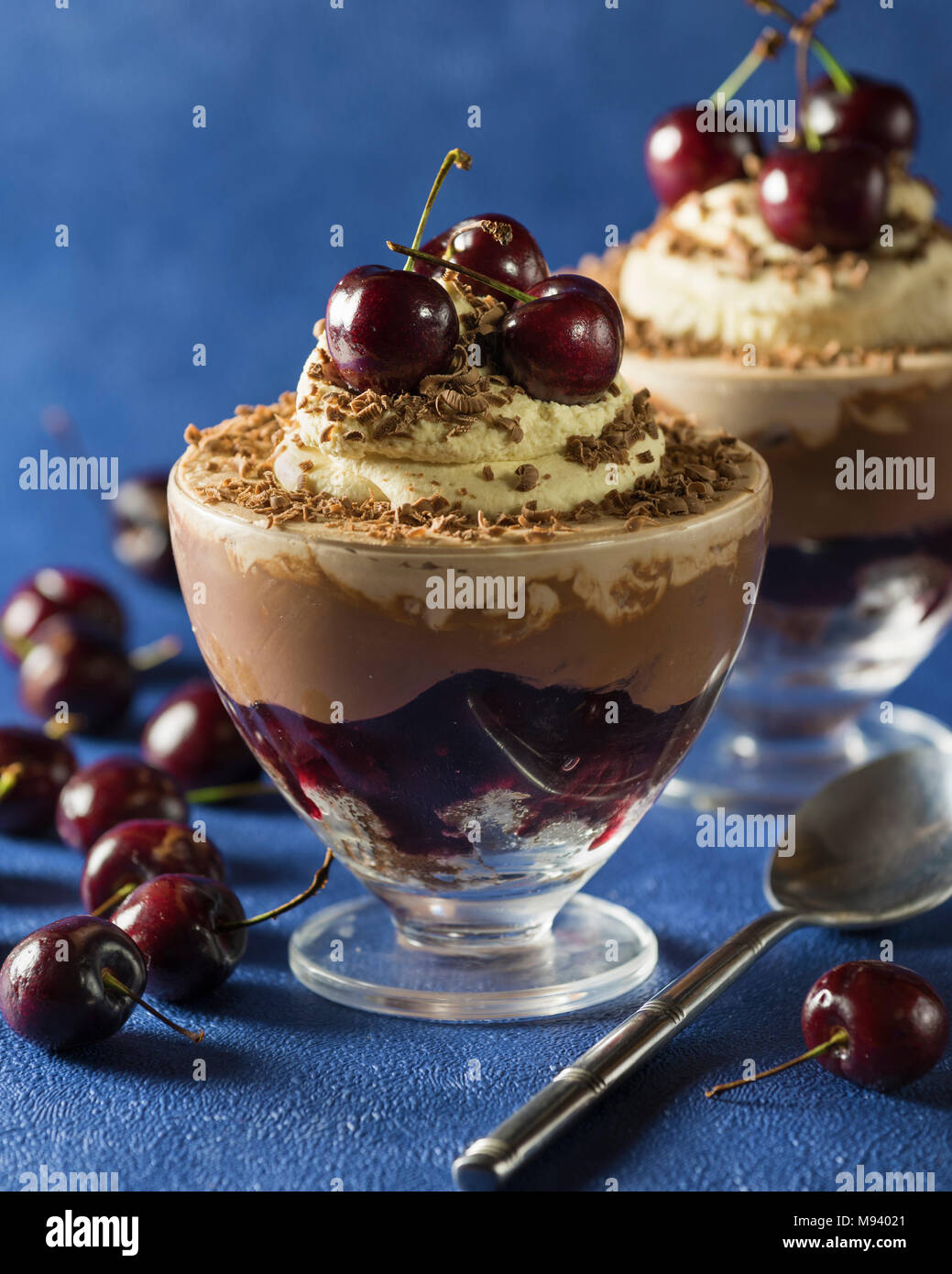 Black Forest trifle. Black cherry chocolate dessert. Food Stock Photo