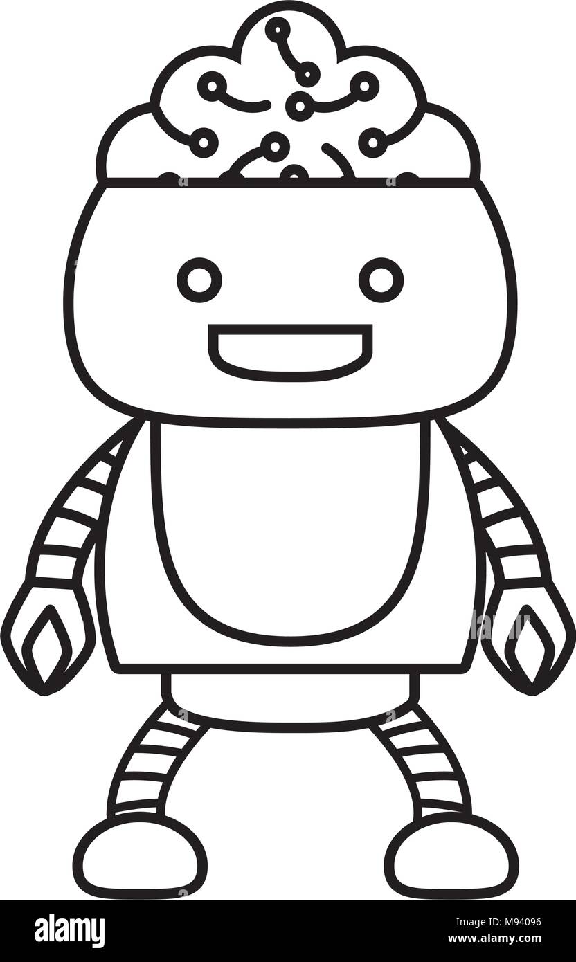 Cartoon robot showing the brain over white background, vector ...