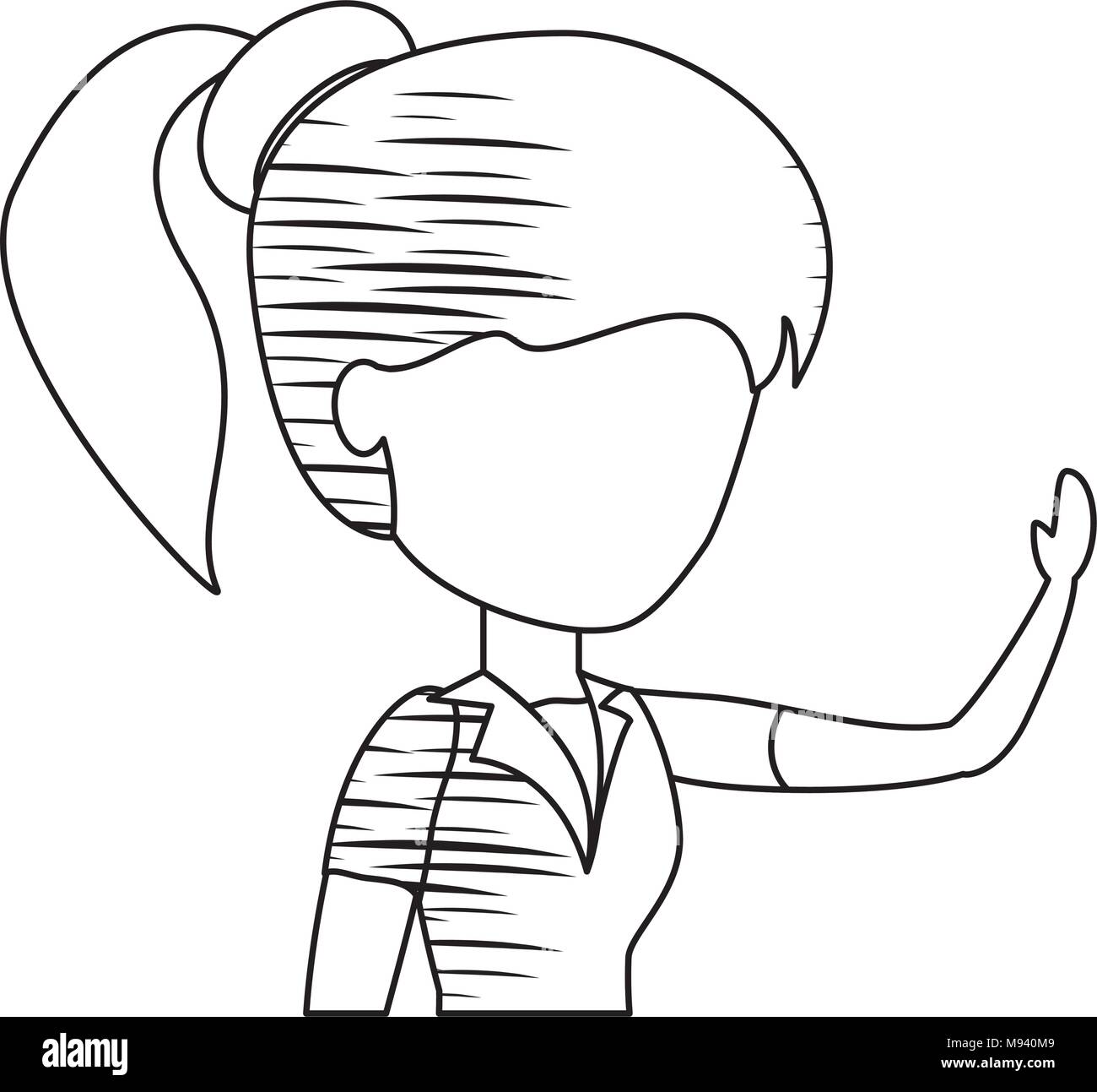 sketch of avatar woman with pony tail over white background, vector ...