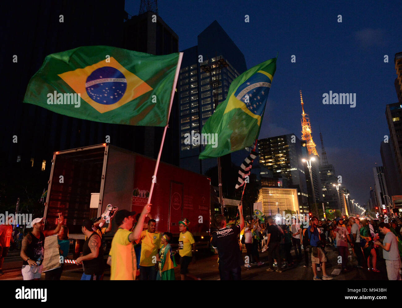 Manifestation, protest, 03.2016, Paulista Avenue Capital, Sao Paulo, Brazil. Stock Photo