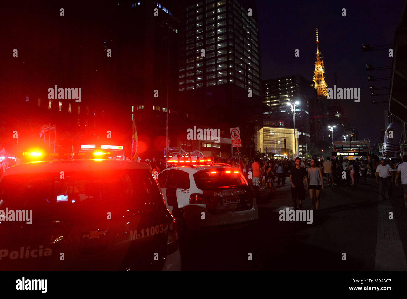 Manifestation, protest, 03.2016, Paulista Avenue Capital, Sao Paulo, Brazil. Stock Photo