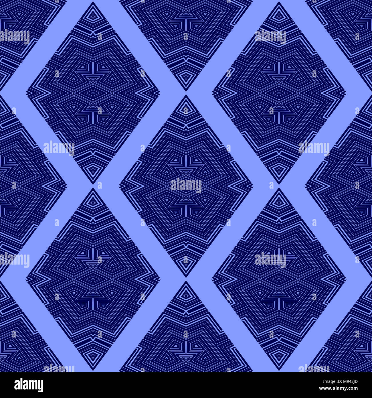 Ornamental Rhombus Seamless Pattern on Blue Background Stock Photo - Alamy