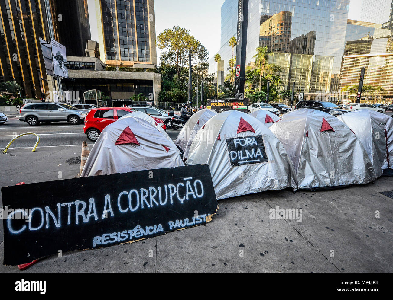Movement against the government of Dilma, Lula and Cunha, Paulista Avenue, Sao Paulo, Brazil, 03.05.2016 Stock Photo