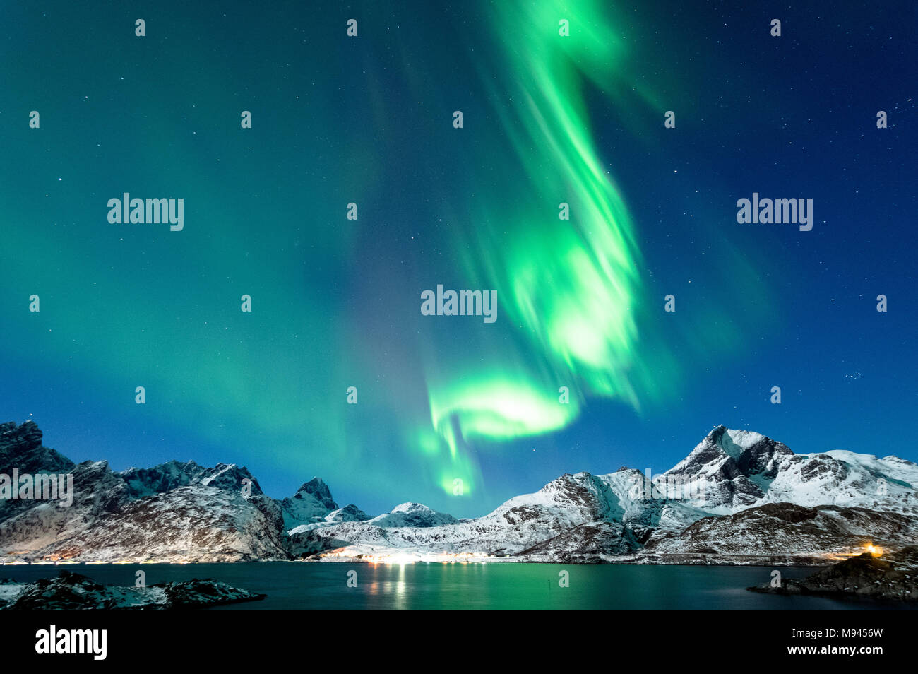 Northern Lights in Lofoten, Norway Stock Photo