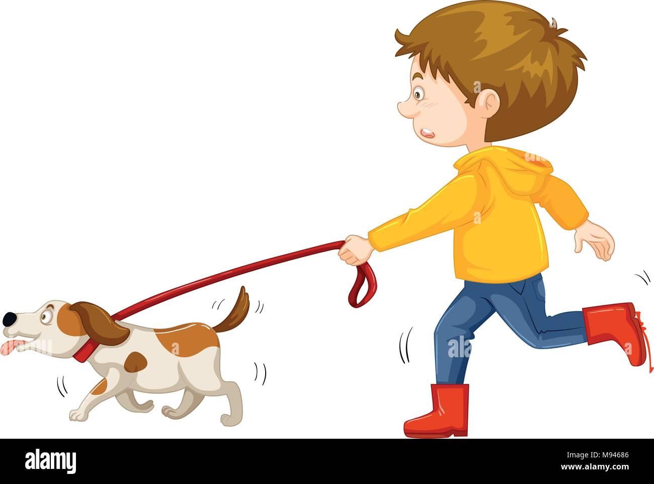 Little boy walking dog illustration Stock Vector Image & Art - Alamy