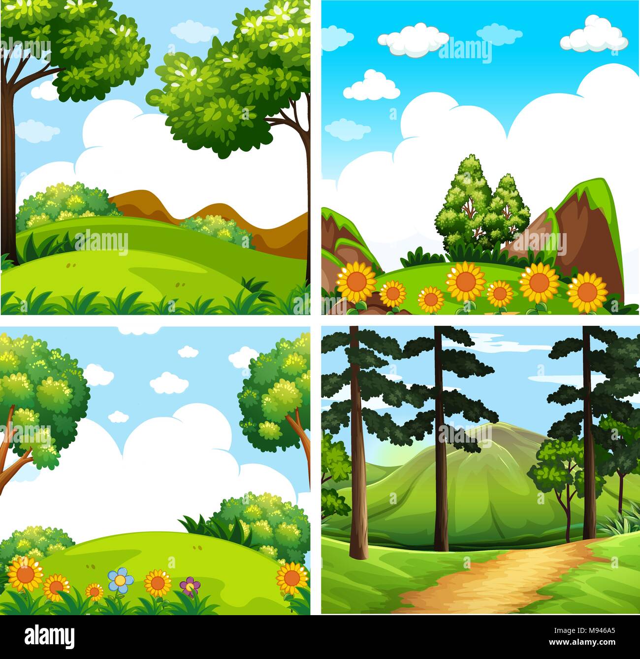 Four background scenes of forest illustration Stock Vector Image & Art ...