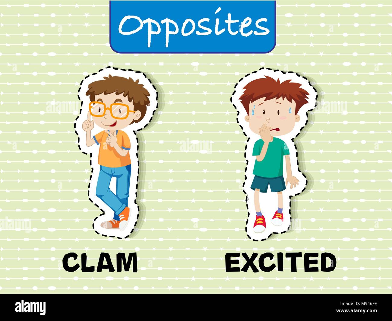 Opposite words for calm and excited illustration Stock Vector Image