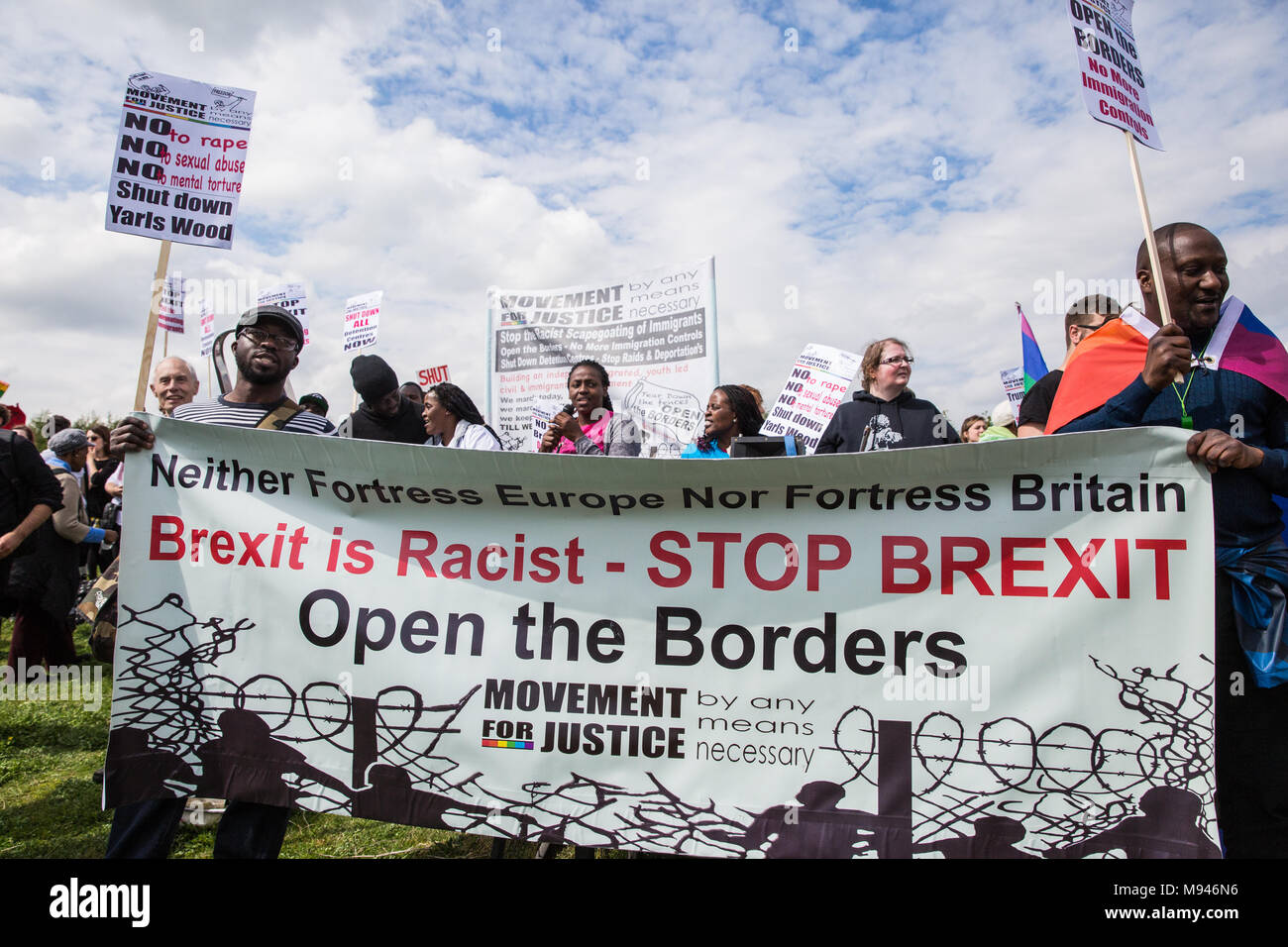 Milton Ernest, UK. 13th May, 2017. Campaigners against immigration detention attend a protest outside Yarl's Wood IRC organised by Movement For Justic Stock Photo
