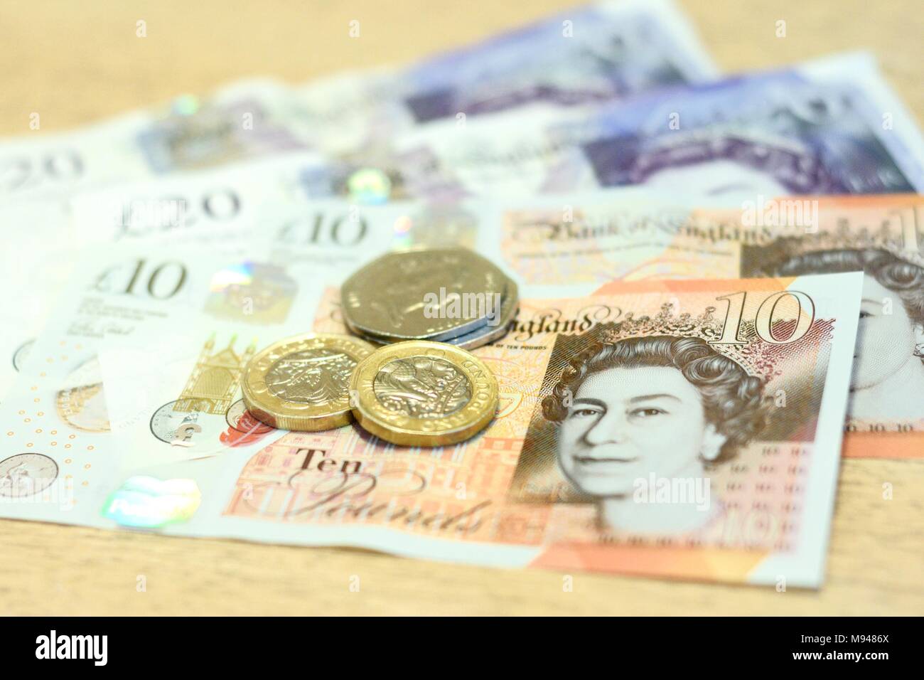 British Pound Coins and bank notes 2018 Stock Photo
