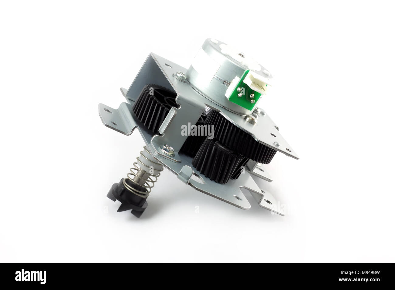 Closed up Electric motor - Speed control motor with gear spring and bracket Stock Photo
